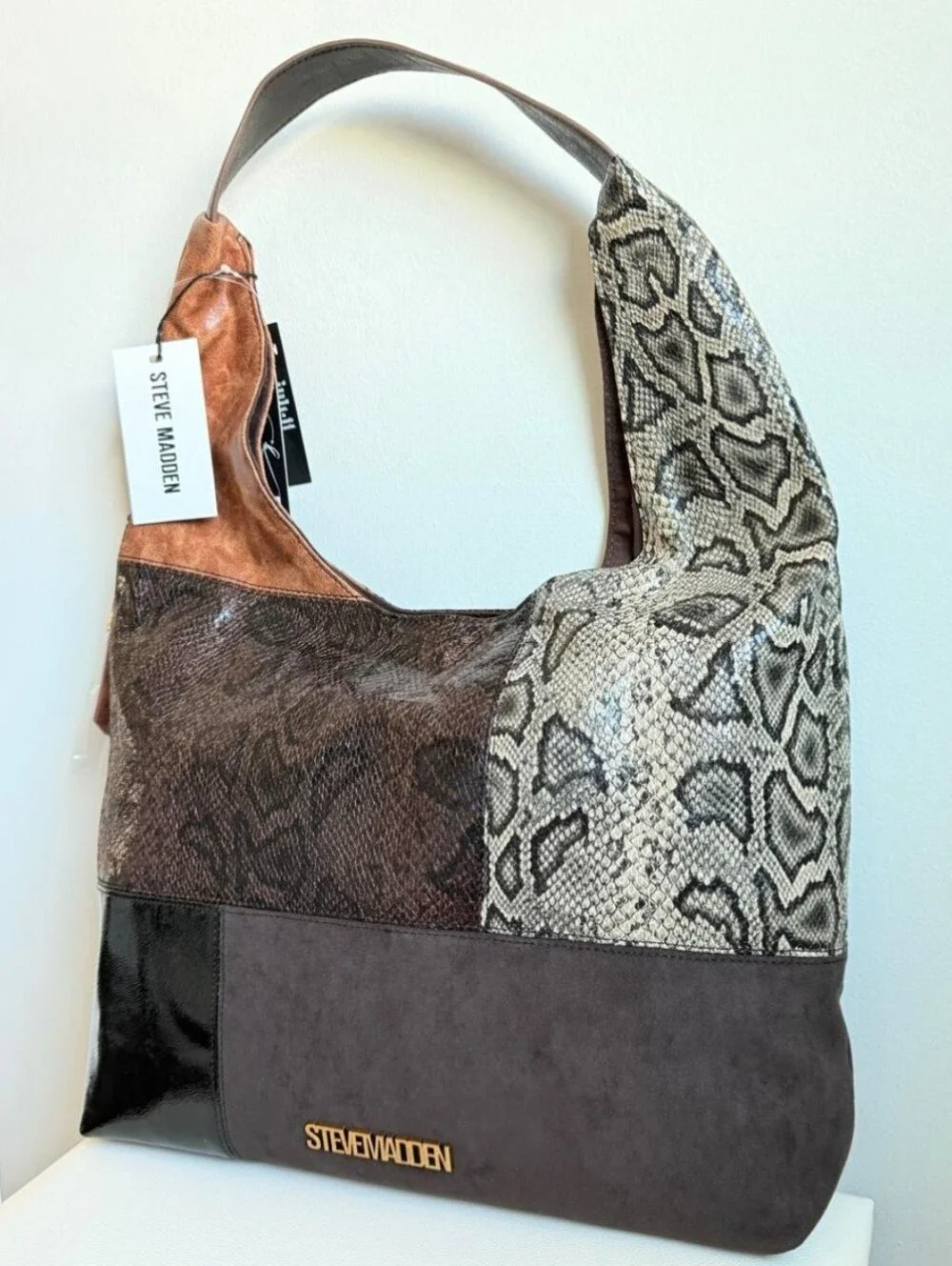 Steve Madden Patchwork Hobo Bag in Brown Snake Print